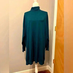 Eileen Fisher Teal Long Sleeve Cowl Neck Sweater Dress Size X-Large